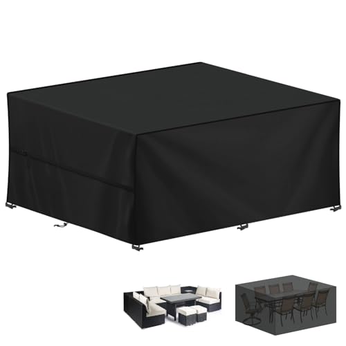 LAMUNI Housse Salon de Jardin 300x250x100cm Housses de Protection pour Meubles de Jardin, 420D Oxford Tissu Housse Table de Jardin Imperméable Bache Salon de...