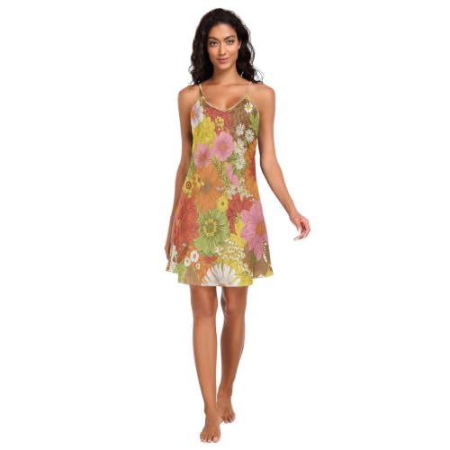 Chemise de nuit courte femme soie col v motif floral animal