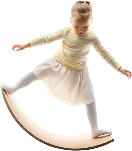 Giggle & Play 36' Wooden Balance Board – Natural Curvy Wobble Board for Kids, Toddlers & Adults, Montessori Rocker Toy, Yoga Trainer for Office, Home, Classroom Use