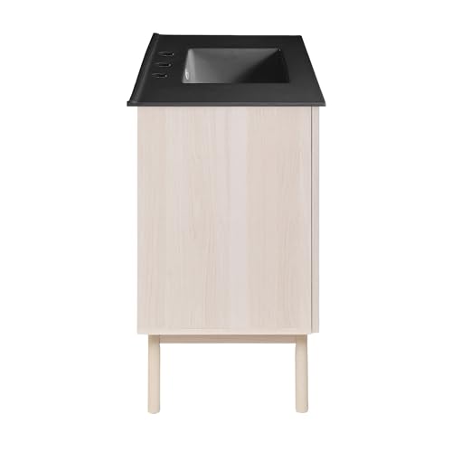 Image of Swiss Madison Classe 36 in. White Oak Bathroom Vanity with Black, 3-Hole Ceramic Sink Top