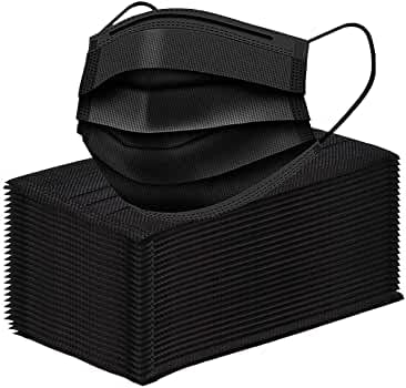 Image of REQUISITE NEEDS Face Mask Black Disposable for Adults, Disposable Breathable Face Coverings, Face Masks Breathable,3 Layer Face Masks | Suitable For Sensitive Skin (Black) (1000 PACK)