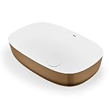 Ruvati 19-inch Matte Gold and White Bathroom Vessel Sink–epiStone Solid Surface Countertop Ceramic Vessel Sink with Pop-up Drain-Elegant Bathroom Sink, Small Sink for Modern Bathroom Sinks–RVB2113GW