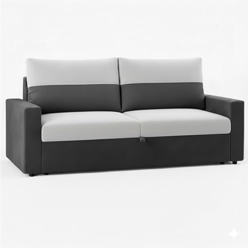 Image of SOCOZI Enrique 2-Seater Pull-Out Sofa Cum Bed | Soft Velvet Suede Fabric, Convertible Sofa Bed for Bedroom (Dark Grey-Light Grey)