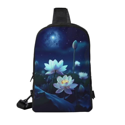 Night Lotus Flowers Printed Chest Bag Dual Pocket Diagonally Chest Messenger Bag2