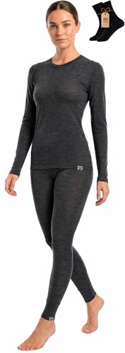 Image of MERINNOVATION Merino Wool Base Layer Set for Women 100% Merino Wool Thermal Underwear Sets Lite - Midweight Top Tank Bottom