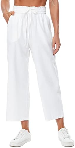 CNJXJCD Womens Linen Pants Wide Leg High Waisted Drawstring Casual Flowy Pants with Pockets