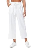 ZKIEYS Womens Casual Linen Pants Wide Leg High Elastic Waisted Drawstring Summer Pants with Pockets White
