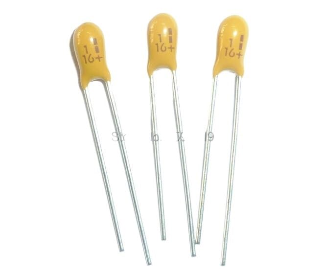 Capacitores de tantalio 1uF 16V DIP radiales para placas de circuito pack de 20 unidades