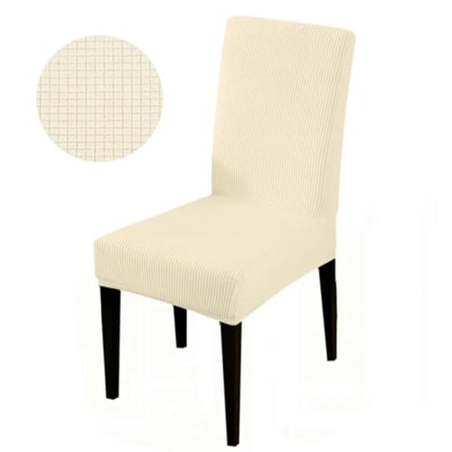 Housse de Chaise de Salle à Manger élastique de Couleur Unie, Housse de Chaise de Cuisine en Jacquard épais Extensible pour chaises de Salle à Manger pour Cuisine-crème
