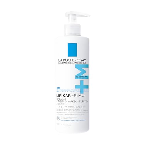 La Roche Posay Lipikar Balsam AP+Max Bodylotion, Rückfettende Körpercreme für trockene, zu Neurodermitis neigende Haut, Stärkt das Mikrobiom, Mildert Juckreiz und Spannungsgefühle, 400 ml