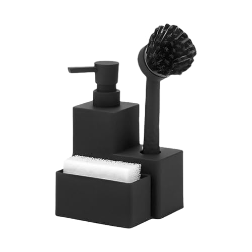 Sghtil Dispensador de jabón de cocina con soporte para esponja | Dispensador de jabón líquido de manos con soporte esponja – Organizador escurridor anticaducidad para baño
