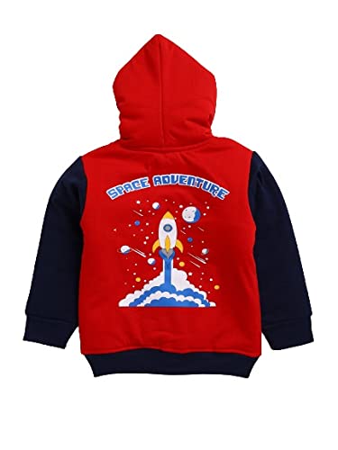Image of Full Sleeves Space Printed Hooded Jacket - Mustard