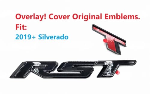 Image of 1Pc RST Tailgate Emblem Letter Badge Inserts Sticker Replacement for 2019 2020 2021 Silverado 1500 Tahoe Yukon SUV 4x4 (Overlay Gloss Black)