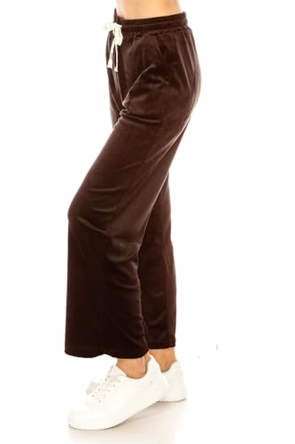LA12ST Women's Elastic Waist Velour Loose Wide Leg Pants Long Palazzo Casual Flare Jogger with Pockets