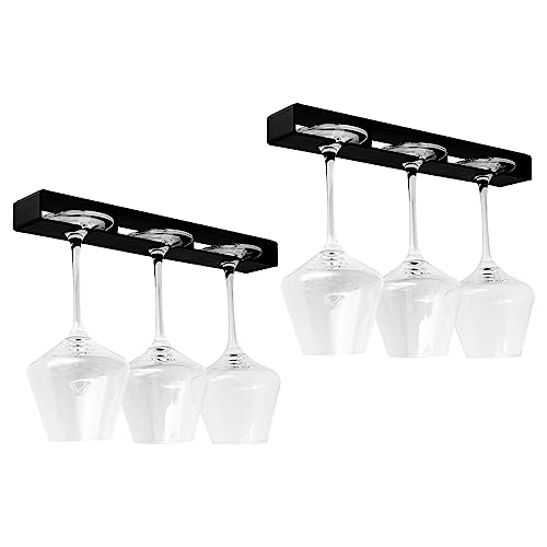 CYJZHEU Juego De 2 Soportes Para Copas De Vino, Soportes Para Copas De Vino Colgantes Sin Tornillos, Soportes Para Copas De Vino Colgantes Para El Hogar, Bar, Cocina, Restaurante 2 piezas(Negro)