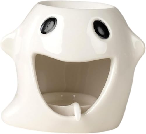 Ceramic Essential Oil Burner with a Candle Tray Halloween Candle Holder Ceramic Tabletop Ornament for Halloween Bedroom Office Decor - White