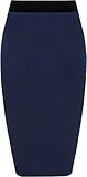 Longueur 75cm WearAll - Midi Jupe Crayon Moulant Elastiquée Uni avec Taille Haute - Jupes - Femme - Bleu Marine - 48-50
