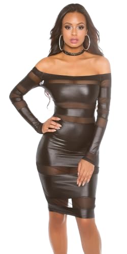 krautwear Damen Minikleid Stretch Glanz mit Cut-Outs und hohem Beinschlitz Party Clubkleid Einheitsgröße Bordeaux oder Schwarz (Schwarz)