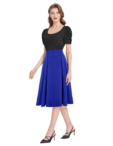 Image of Belle Poque Women's Midi Pleated A-Line Skirts Pockets