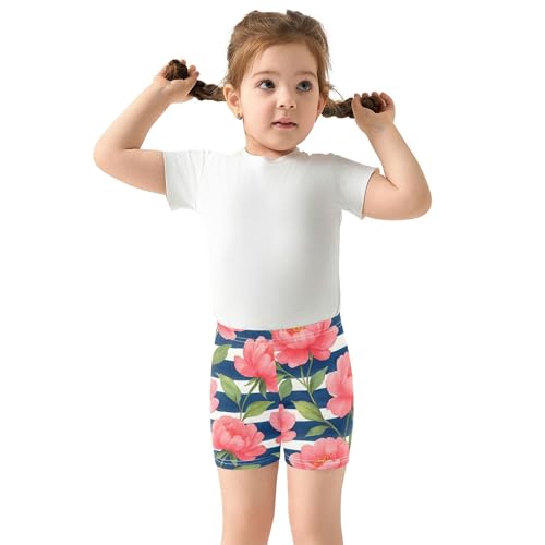 Watercolor Pink Peonies Bold Girls Biker Shorts Toddlers Cotton Under Dress Shorts Print 4t Children3