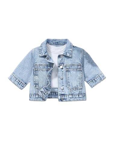 Girl's Denim Jacket Button Down Short Sleeve Collared Jean Jacket Outerwear