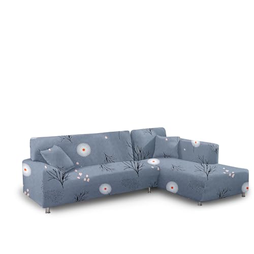 Image of Amazon Brand - Solimo L-Shaped Sofa Printed Slipcover | 2 Pieces Elastic Sofa Cover | High Density Stretch Fabric | Universal Fit (Grey)