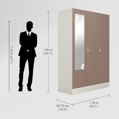 Image of Interio by Godrej Almirah Slimline 3-Door Steel Almirah, Cupboard for Clothes (Alpine White and Portabella Matte), 1-Year Warranty, 7 Shelves, 1 Locker, Star Design Mirror