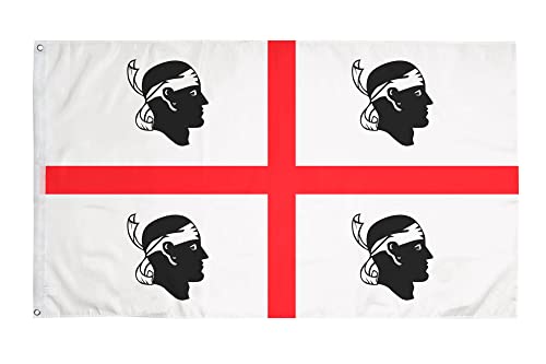 PHENO FLAGS Drapeau de la Sardaigne - Drapeau sarde 90x150 cm avec des œillets en laiton - Drapeau italien résistant aux intempéries pour fixation sur mât - 100 % polyester Cover