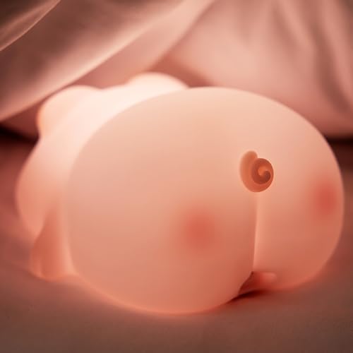 Image of Night Light for Kids, Pink，3 Modes Squishy Piggy Night Lamp, Rechargeable LED Touch Cute Pig Lamp, Food Grade Silicone, for Nursery Baby Room, Best Gifts