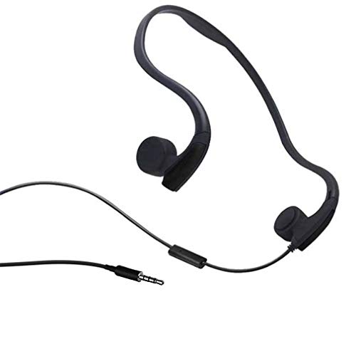 Auriculares de conducción ósea, auriculares de conducción ósea con cable de oreja abierta, reducción de ruido con micrófono, para correr, deportes, fitness, color negro