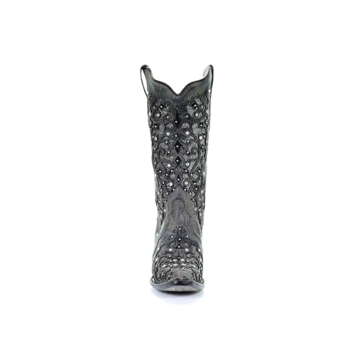 Corral Boots Women's Grey Glitter Inlay Floral Overlay with Crystals and Studs Snip Toe Grey Cowboy Boot (Grey, 9.5M US)3