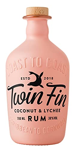 Twin Fin Coconut & Lychee Rum | Caribbean Rum Blended in Cornwall | Sweet Tropical Aromas & Smooth Finish | Pair with Lemonade or Soda | Summer Cocktails | 38% vol | 70cl