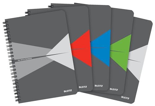 Leitz Office College Pad Pack de 5 - Cahier A5 ligné avec reliure spirale, ouverture à 360 degrés, 180 pages / 90 feuilles de papier accrédité FSC 80...