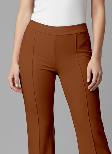 Image of Mehrang Cotton Blend Bootcut Parallel Trouser Pants for Women Regular Fit, Bellbottom Straight Pants for Womens
