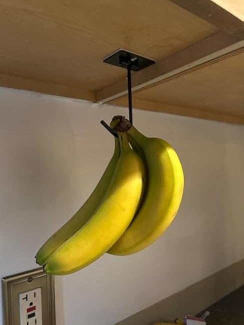 Banana Hanger, Banana Hook Under Cabinet or Counter, Foldabe Banana Holder Self adhensive, Flat Metal & Smooth Surface - Easier Hanging Banana Buns, Magnetic Utility Hooks Fold-Up at Non-use