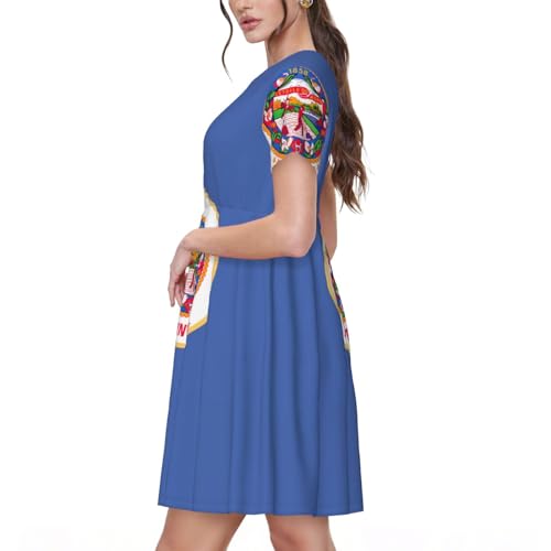 Robe d'été Minnesota imprimé original coupe fluide manches courtes