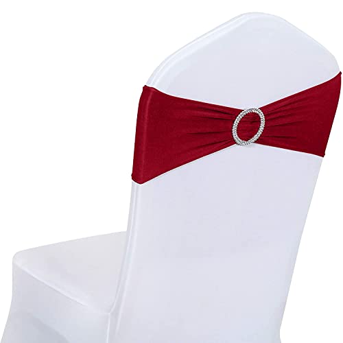 Jieqier Burgundy Chair Sashes, 25PCS Spandex Sashes Bows, Chair Cover Bands with Buckle Slider for Banquet, Party, Hotel Event Decorations