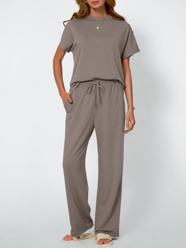AUTOMET Women's Mock Neck 2 Piece Lounge Set Matching Summer Loose Fit Wide Leg Pants Set2
