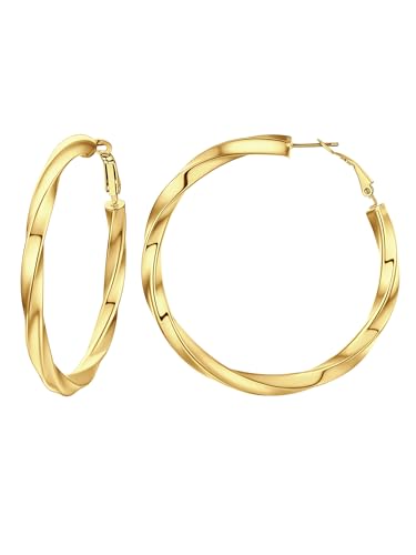 Image of Stainless Steel Chunky Hoop Earrings For Women, Minimalist and Chic, Black /Gold Plated, Round Hoops Earrings Hypoallergenic, Size: 30mm /40mm /60mm /80mm, Come with Box