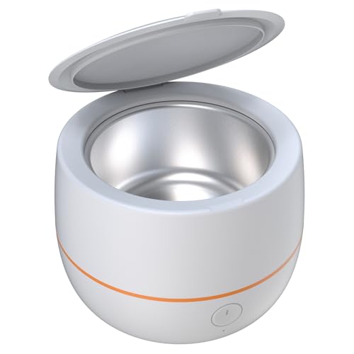 ARGOMAX Ultrasonic Retainer Cleaner for Dentures: 24W 200ml Portable Ultrasonic Cleaner Machine for All Dental Aligner, Braces, Mouth Guards, Toothbrush Head, Shaver Head, Jewelry - White+Orange.