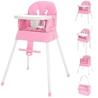 5 in 1 Foldable Baby High Chair,Convertible Highchair for Babies and Toddlers-Portable Infant Booster Seat,Carry Small Box,Dining Chair,Toddler High Chair with 5-Point Harness,Removable Tray-Pink