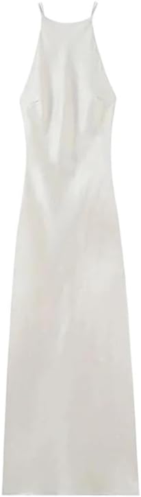 Women Slim Fit Backless Satin Textured Suspender Dress Vintage Sleeveless Party Retro Party Dress