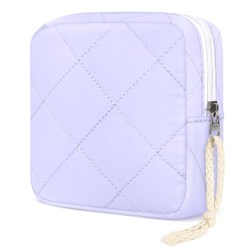 Image of Likesing Period Bag Pouch, Quilted Cotton Tampon Holder for Purse-Purple | Period Pouches for Teen Girls, Women Portable Sanitary Napkin Storage Bag, Feminine Sanitary Bags Emergency Pad Pouch