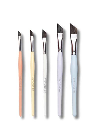 Image of Stationerie Paint Brush Set Handmade Soft Aqua Long Synthetic Hair with Stainless Wire Ideal for Art Paint, Watercolor, Quill, Oil Acrylics, Artists Angular Brush Set of 5(Candy Edition)