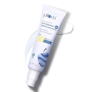 Plum Sunscreen SPF 50 Face with 2% Niacinamide & Rice Water Hybrid PA+++, Protects Skin, No White Cast, Reduces Blemishes, Non-Greasy, UVA & UVB Protection, 50 g