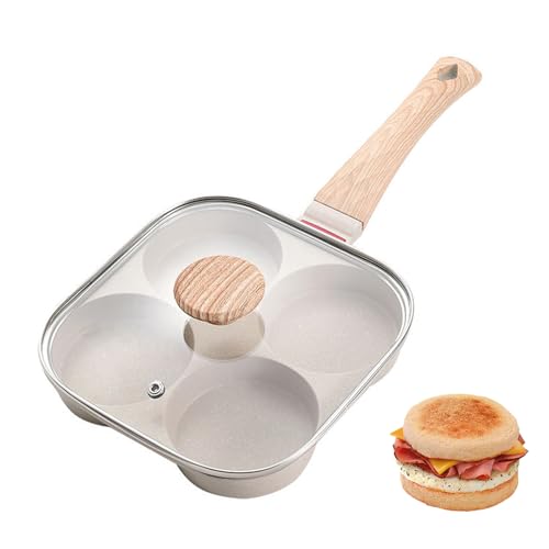 JUSTUP Nonstick Egg Frying Pan, Egg Divided Grill Pan, Heat Resistant Handle 3 Section Skillet, Omelette Pan for Breakfast Bacon Burgers (White)