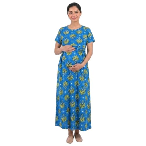 Image of Zero Clothing Feeding Dress for New Moms Casual Loungewear Ankle Length | Cotton Maternity Nighty | Zipless Feeding Dresses for Women | Pregnancy & Nursing Wear