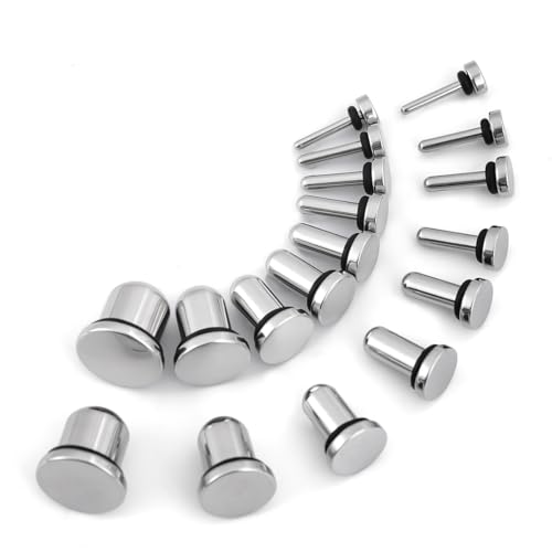 TBOSEN 18PCS Chirurgischer Edelstahl Stretching Kit Plugs Expander Single Flat Top Body Piercing Schmuck Set 14G-00G