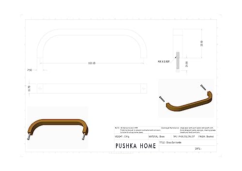 Pushka Home LTD Modern Brass Black Bar Handles Suitable for Cabinets Wardrobes, Doors and Drawers (PH107 - Hole Centre 160mm) - Image 3