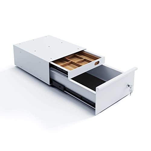 ACTIFORCE® Premium Untertischschublade abschließbar, mit 2 Schubfächern und Bambuseinlage | schwarz, Silber, weiß | Einfacher Unterbau, die perfekte Schreibtischschublade für deinen Schreibtisch Cover